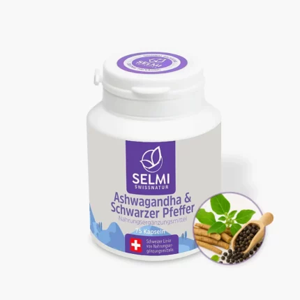 Ashwagandha & Schwarzer Pfeffer – 75 Kapseln (1027628) - Selmi Swiss Natur Ashwagandha & Schwarzer Pfeffer – 75 Kapseln (1027628)